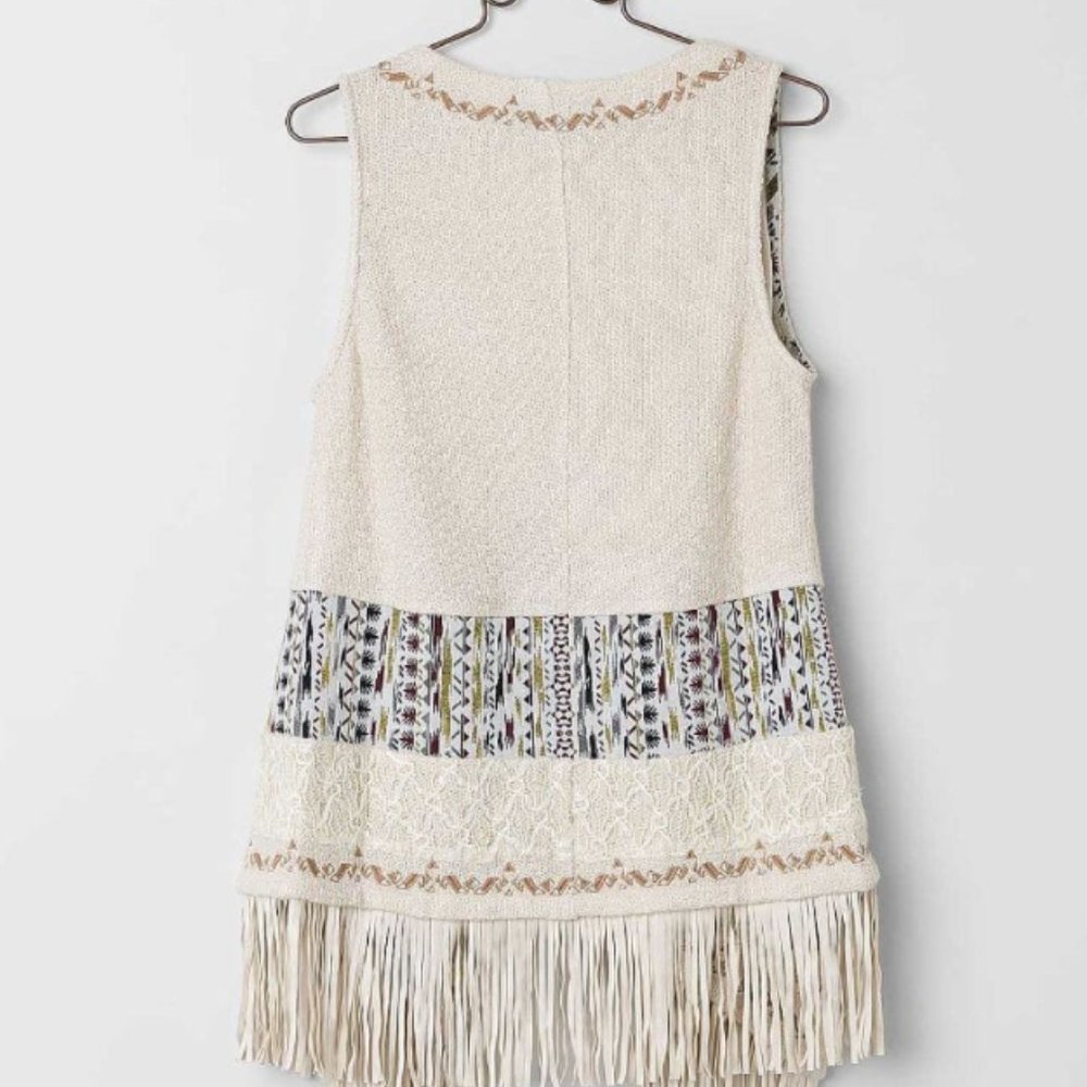 Miss Me Fringe off-White Sweater Vest Jacket Cardigan - Picture 4 of 8